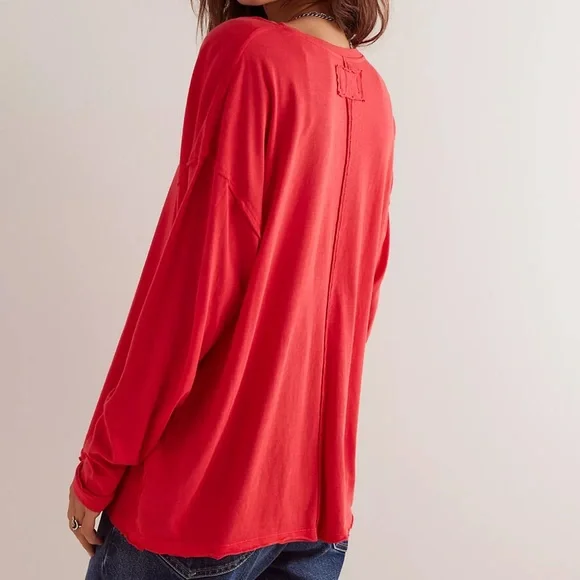 FREE PEOPLE NINA LONG SLEEVE TOP MEDIUM AND LARGE RED - Picture 3 of 4
